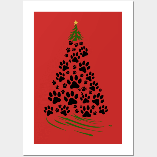 Dog Lover Paw Print Christmas Tree 6 Posters and Art